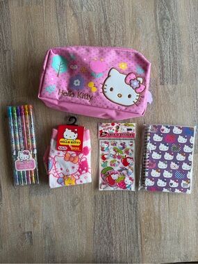 Hello Kitty Pink Floral Cosmetic Pouch with Stationery Set